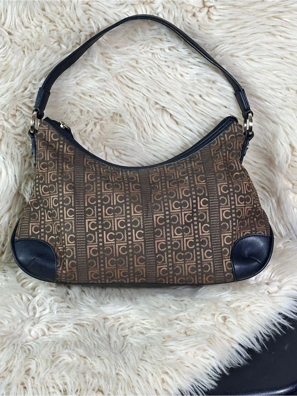 Liz Claiborne Brown Monogram Shoulder Bag with Black Trim